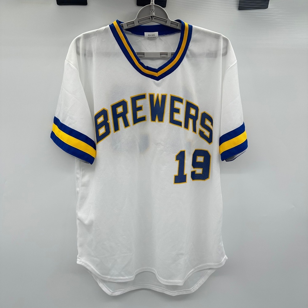 Milwaukee Brewers Robin Yount 19 Jersey White Blue Yellow Mesh Adult XL